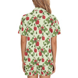 Red apples leaves pattern Women's V-Neck Short Pajama Set
