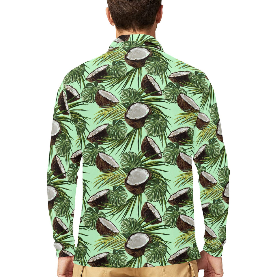 Coconut Pattern Print Design 02 Men's Long Sleeve Polo Shirt
