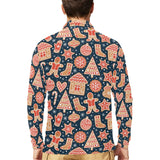 Christmas gingerbread cookie pattern Men's Long Sleeve Polo Shirt