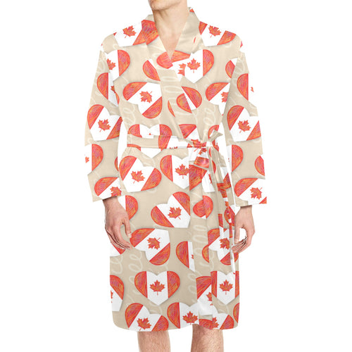 Canada Pattern Print Design 01 Men's Long Sleeve Belted Night Robe