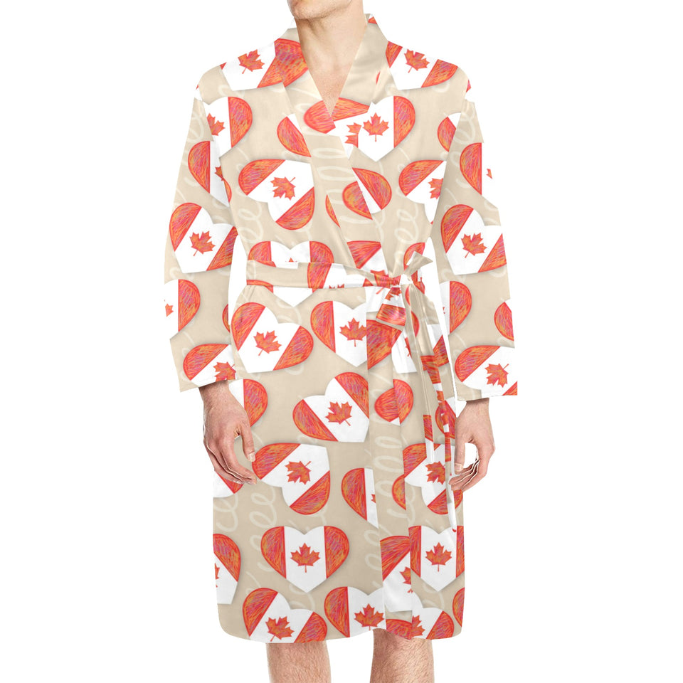 Canada Pattern Print Design 01 Men's Long Sleeve Belted Night Robe