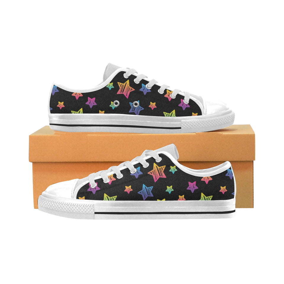 Colorful star pattern Men's Low Top Shoes White