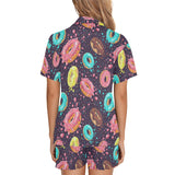 Colorful donut glaze pattern Women's V-Neck Short Pajama Set