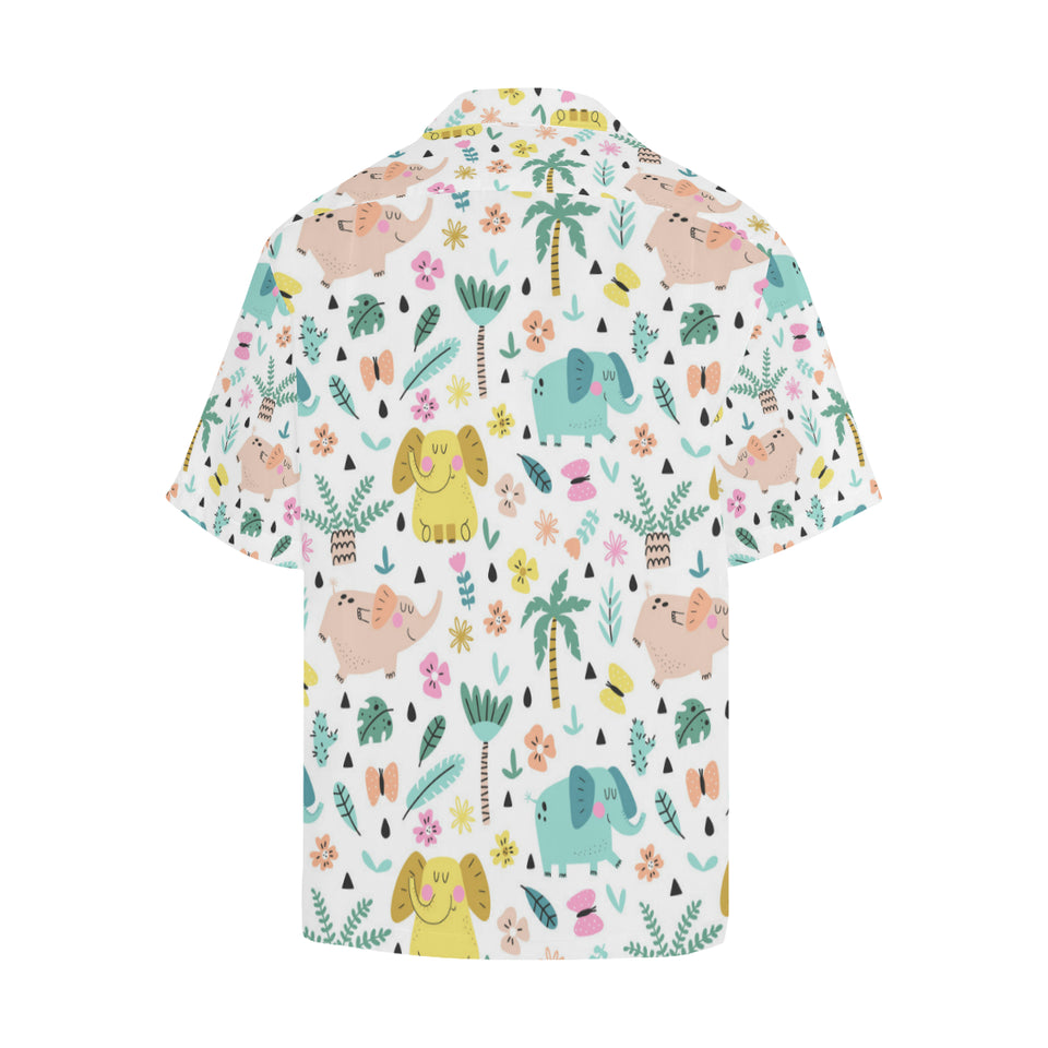 Cute elephants palm tree flower butterfly pattern Men's All Over Print Hawaiian Shirt