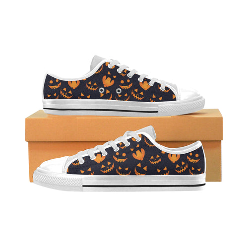 Halloween pattern Pumpkin background Men's Low Top Shoes White