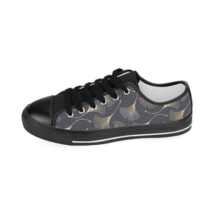 Gold ginkgo leaves Kids' Boys' Girls' Low Top Canvas Shoes Black