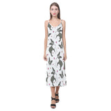 Boston terrier dog hearts vector pattern V-Neck Open Fork Long Dress