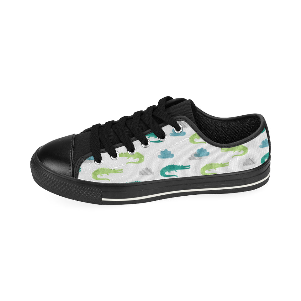 watercolor crocodile pattern Men's Low Top Canvas Shoes Black