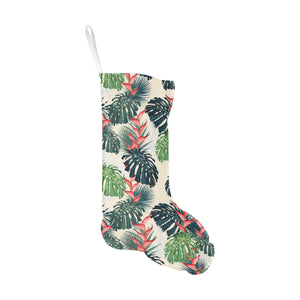 heliconia flowers, palm and monstera leaves Christmas Stocking