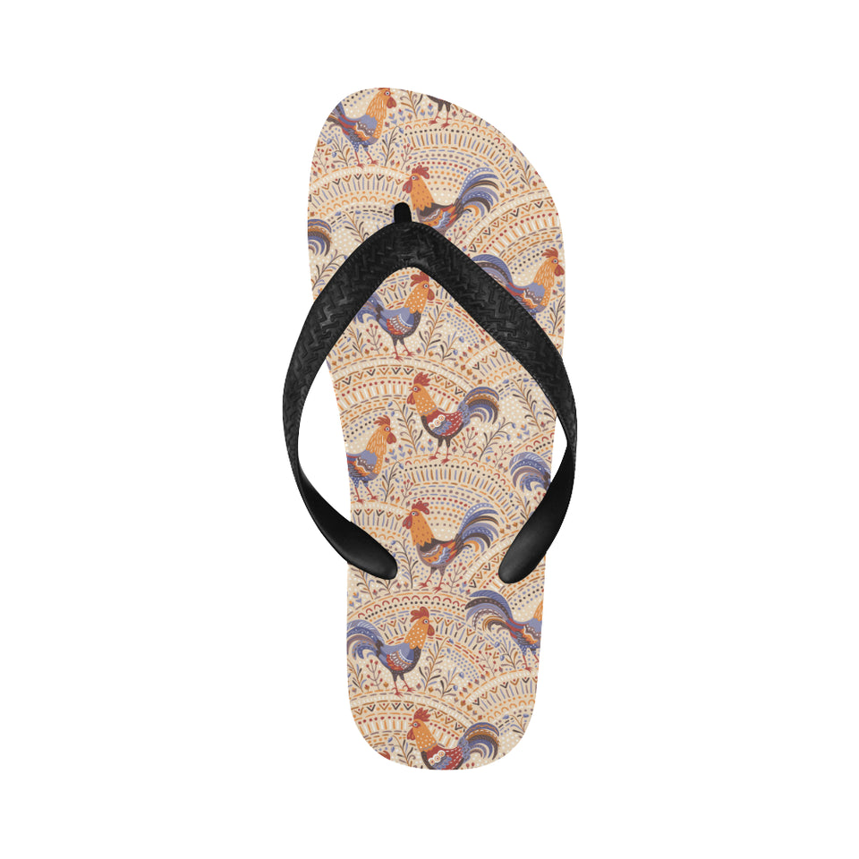 Cute rooster chicken cock floral ornament backgrou Unisex Flip Flops