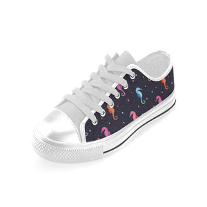 Watercolor colorful seahorse pattern Men's Low Top Shoes White