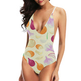Onion garlic white red pattern Women's One-Piece Swimsuit