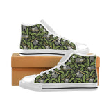 Cute sloths tropical palm leaves black background Men's High Top Canvas Shoes White