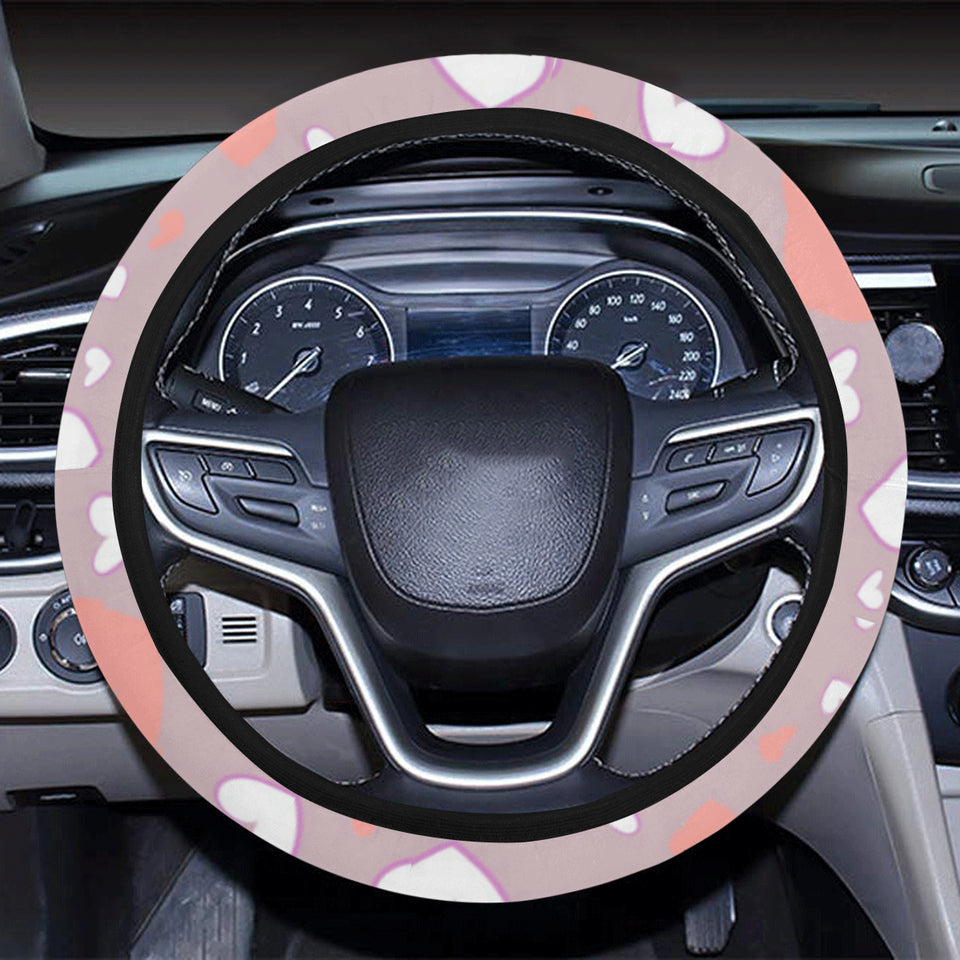 coral white heart pattern Car Steering Wheel Cover