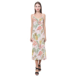 Pink flamingo birds pineapples hibiscus flower pat V-Neck Open Fork Long Dress