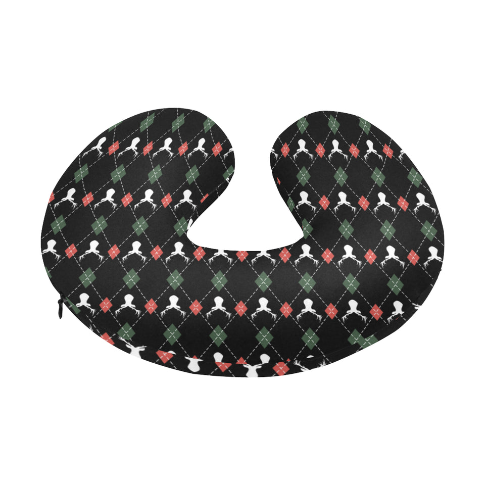 Deer Christmas new year pattern argyle U-Shaped Travel Neck Pillow
