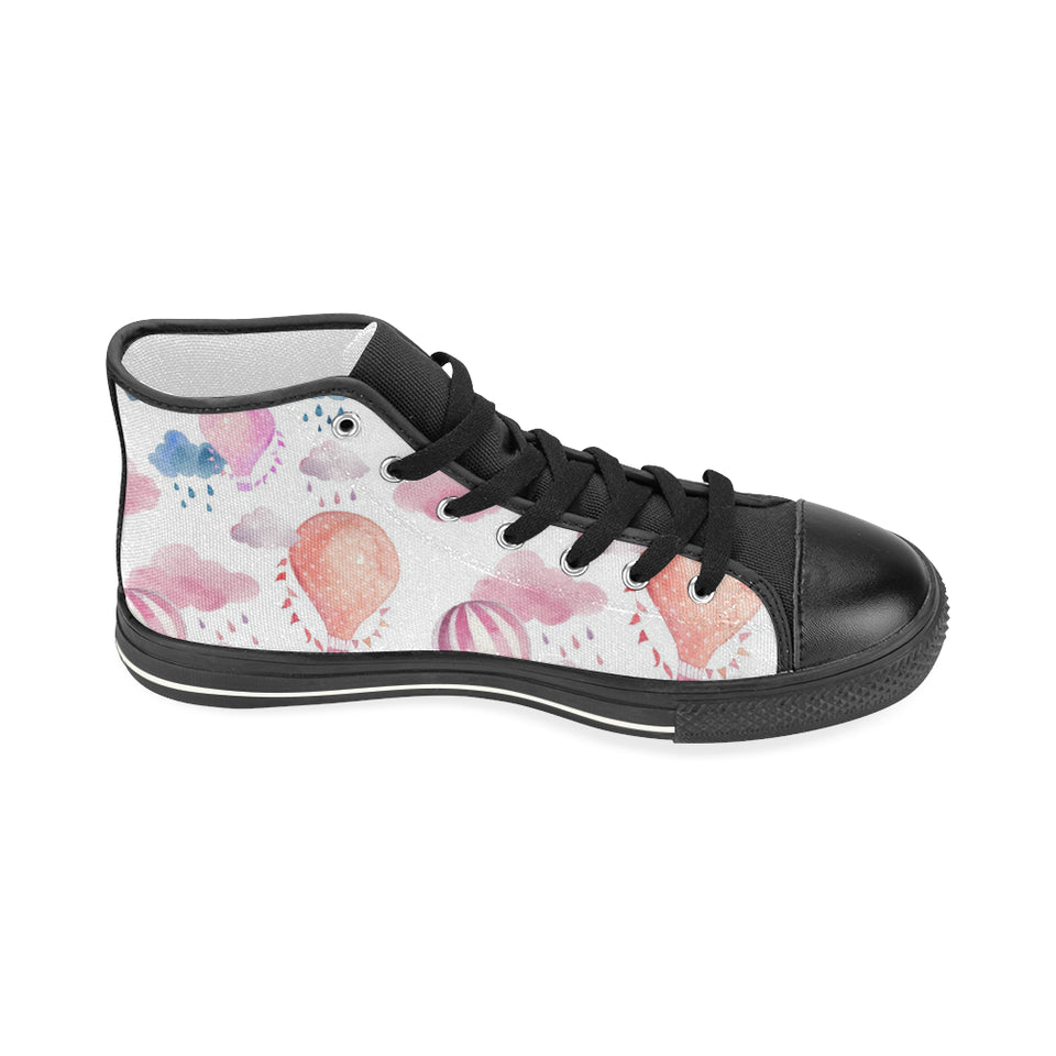 Watercolor air balloon cloud pattern Women's High Top Canvas Shoes Black
