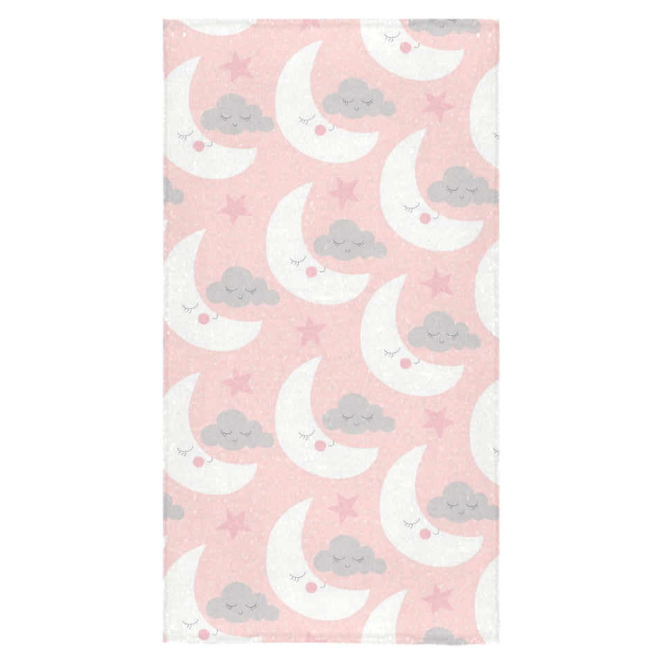 Cute moon cloud star pattern pink dot background Bath Towel