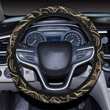 luxurious gold lotus waterlily black background Car Steering Wheel Cover