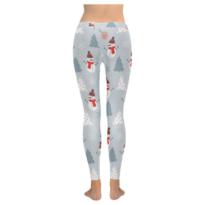 Snowman christmas  tree snow gray background Women's Legging Fulfilled In US