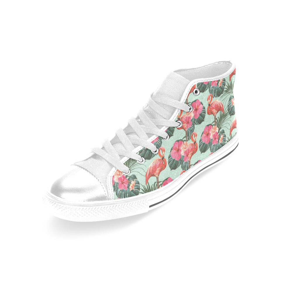 Beautiful flamingo tropical palm leaves hibiscus p Women's High Top Canvas Canvas Shoes White