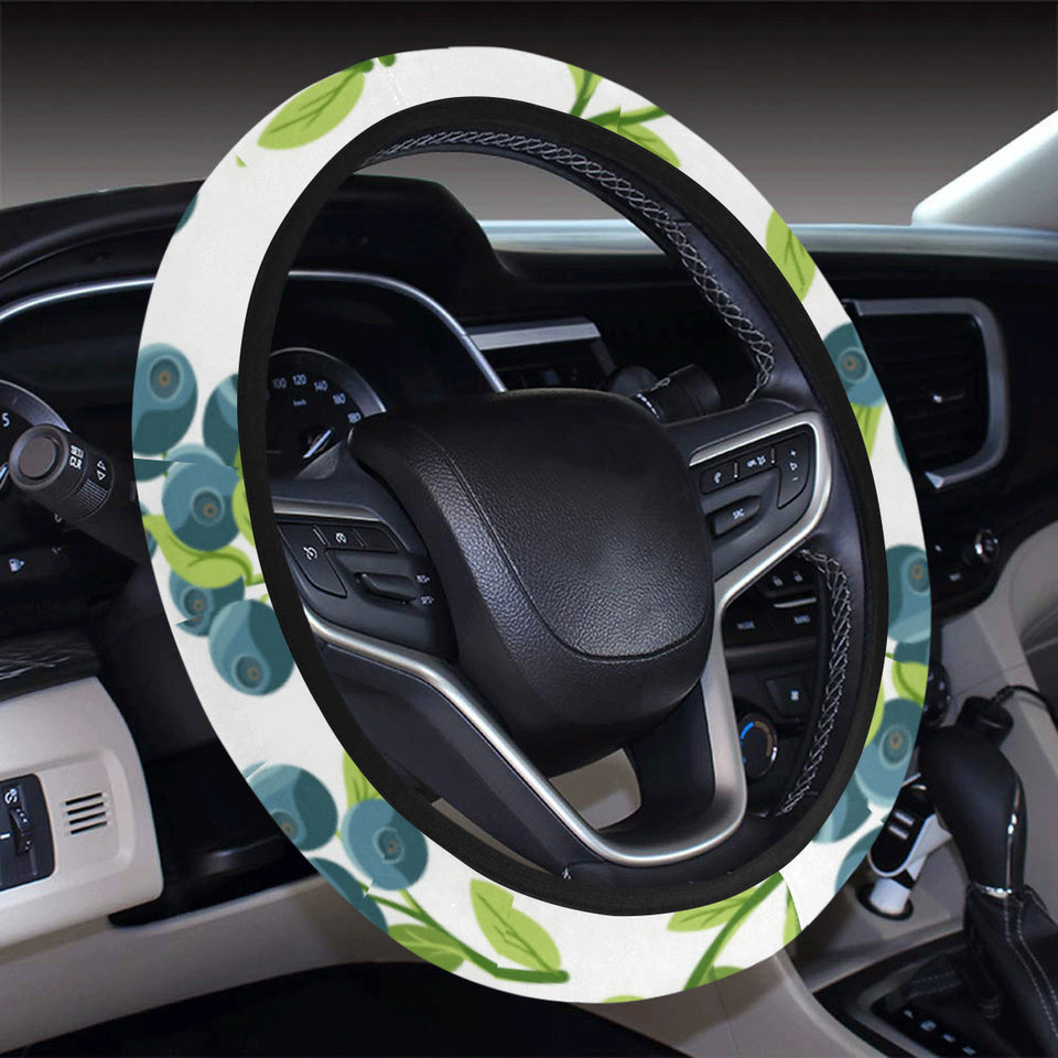 blueberry white background Car Steering Wheel Cover