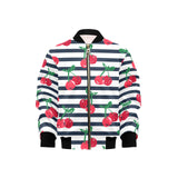 Hand drawn cherry pattern striped background Kids' Boys' Girls' Bomber Jacket