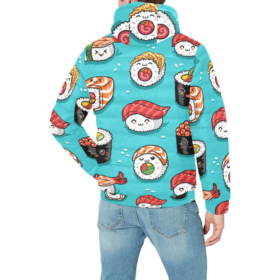 Cute sushi pattern Men's Padded Hooded Jacket