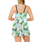 Pelican Pattern Print Design 01 Chest Sexy Pleated Two Piece Swim Dress