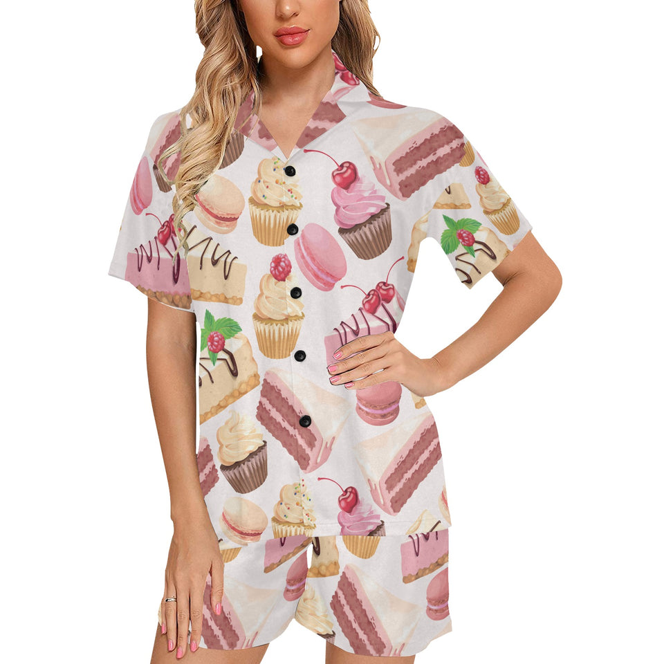 Cake cupcake sweets pattern Women's V-Neck Short Pajama Set