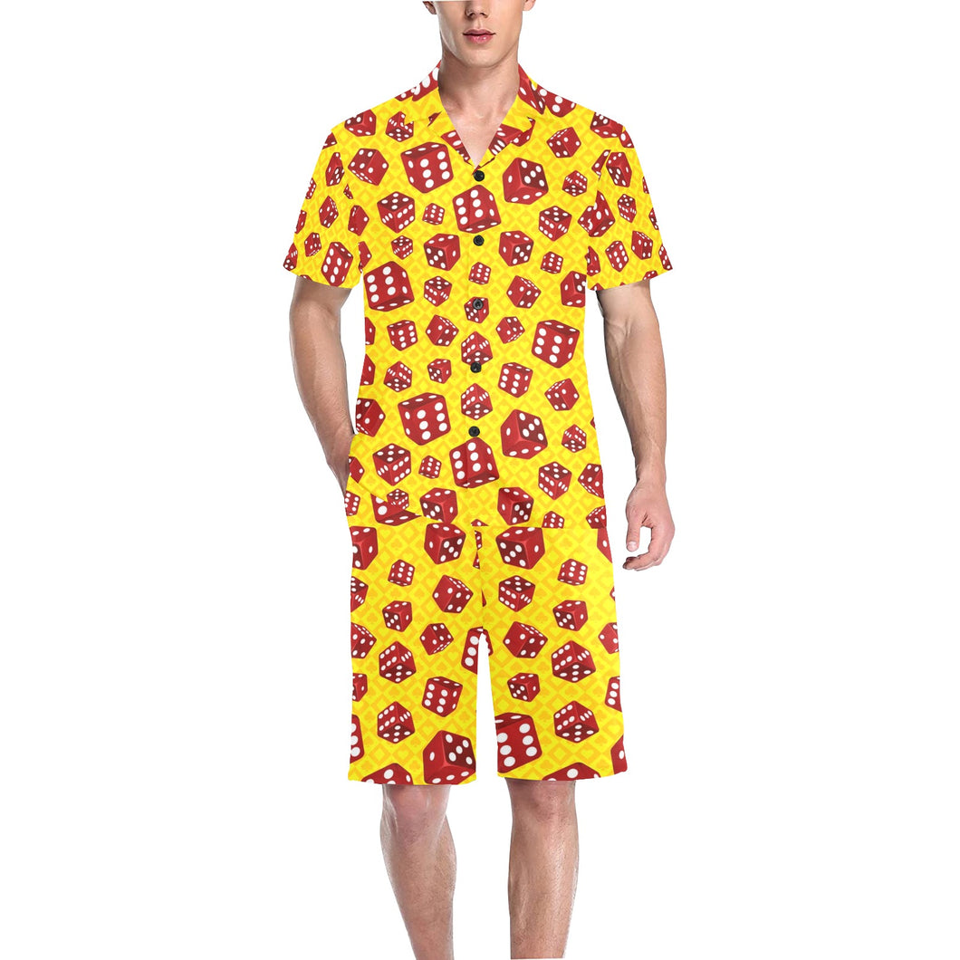 Dice Pattern Print Design 04 Men's V-Neck Short Pajama Set