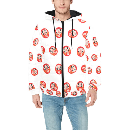 Daruma japanese wooden doll pattern Men's Padded Hooded Jacket