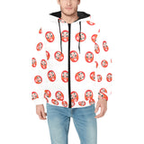 Daruma japanese wooden doll pattern Men's Padded Hooded Jacket