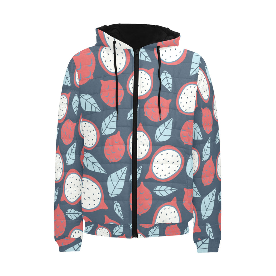 dragon fruits dark blue background Men's Padded Hooded Jacket