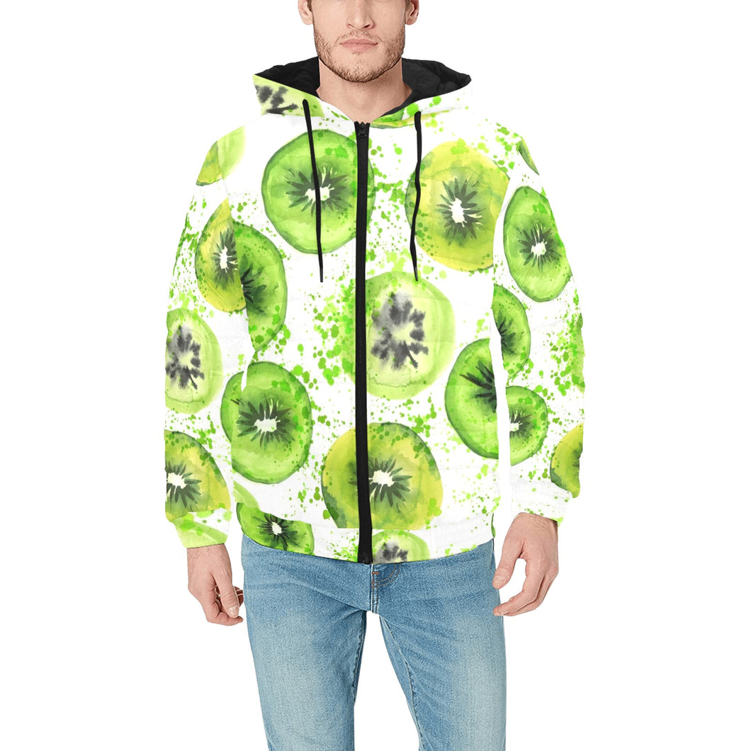 Watercolor kiwi pattern Men's Padded Hooded Jacket