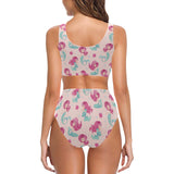 Cute little mermaid pattern Chest Bowknot High Waisted Bikini Swimsuit