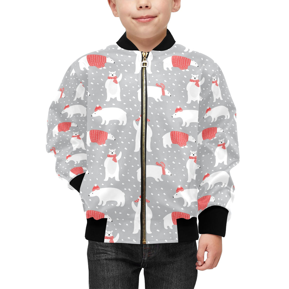 Cute polar bear christmas snow pattern Kids' Boys' Girls' Bomber Jacket