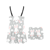 Rabbit cloud Pattern Chest Sexy Pleated Two Piece Swim Dress