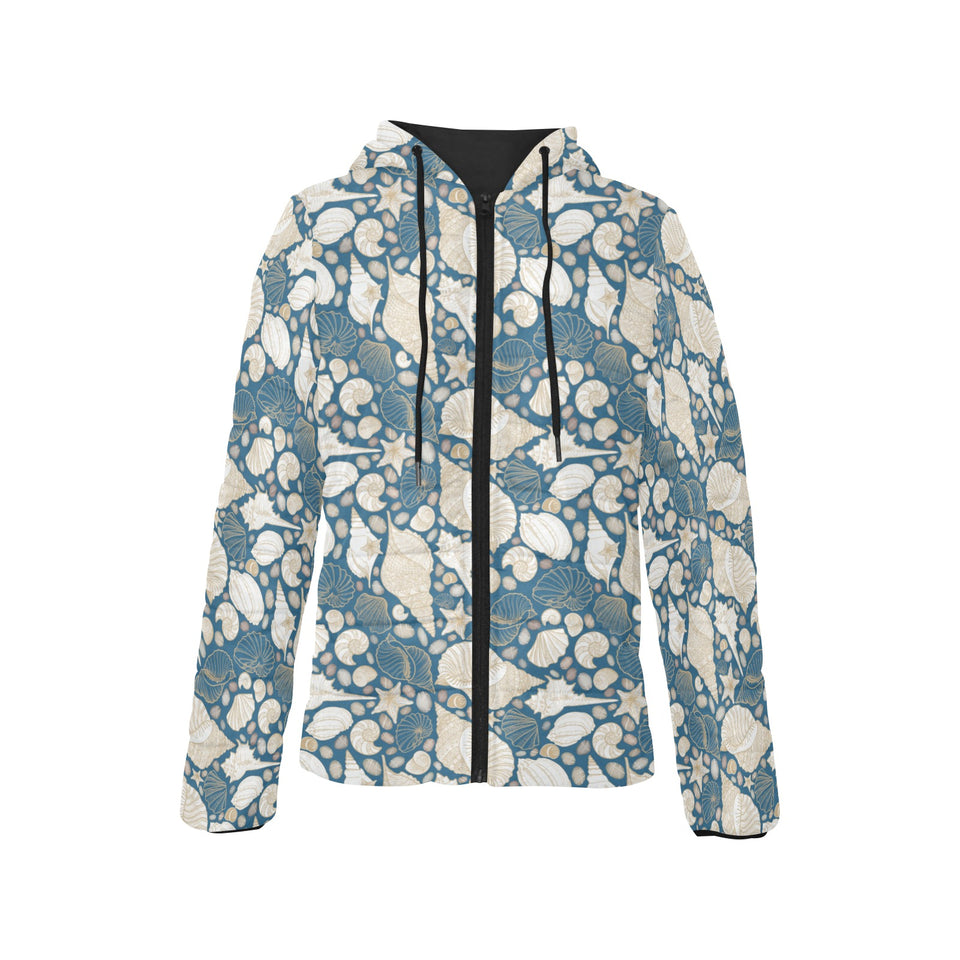 Sea turtle Polynesian Tribal design pattern Women's Padded Hooded Jacket