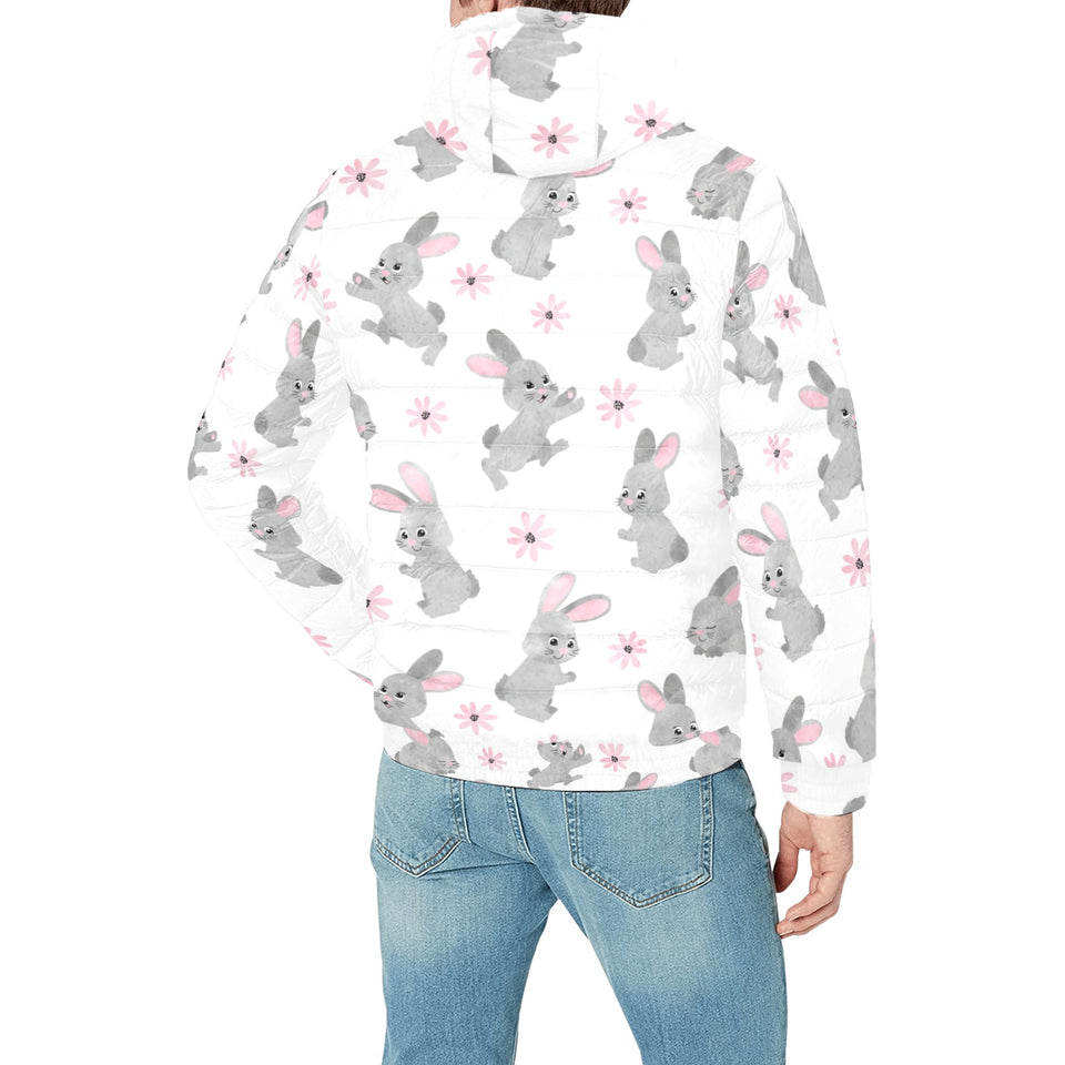 Watercolor cute rabbit pattern Men's Padded Hooded Jacket