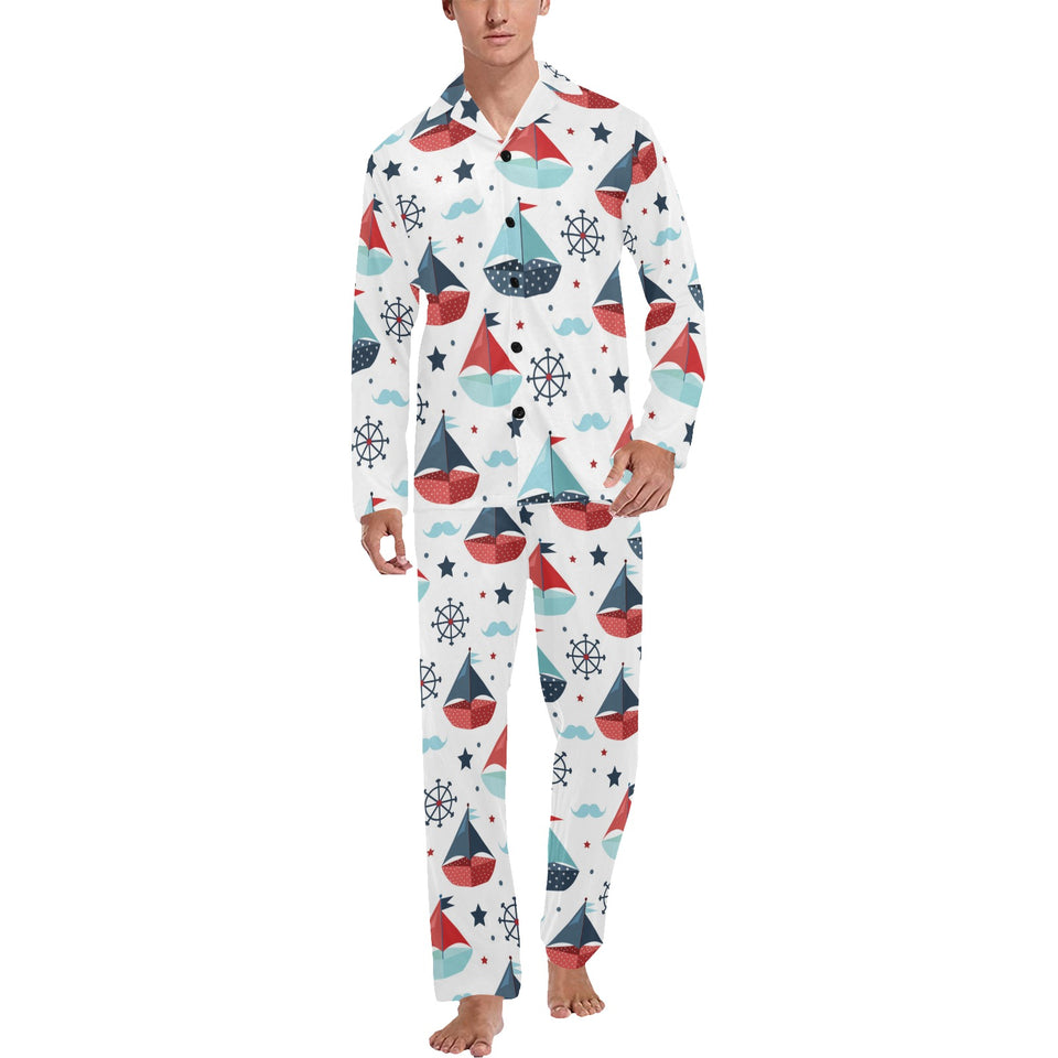 Cute color paper sailboat pattern Men's Long Pajama Set