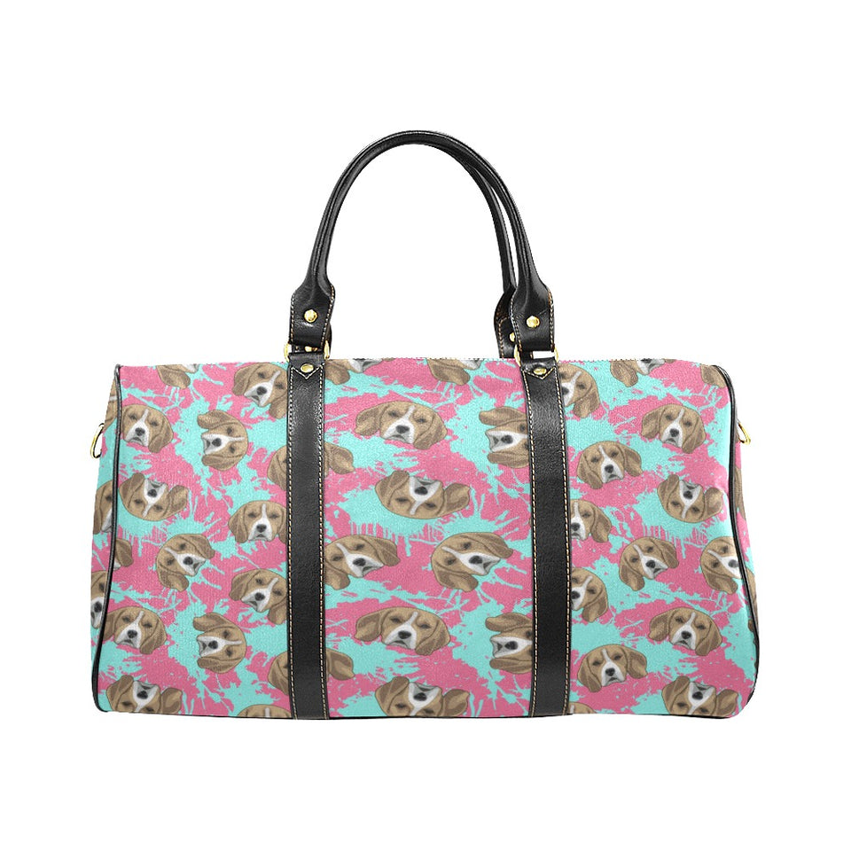 Beagle muzzles turquoise paint splashes pink patte Travel Bag