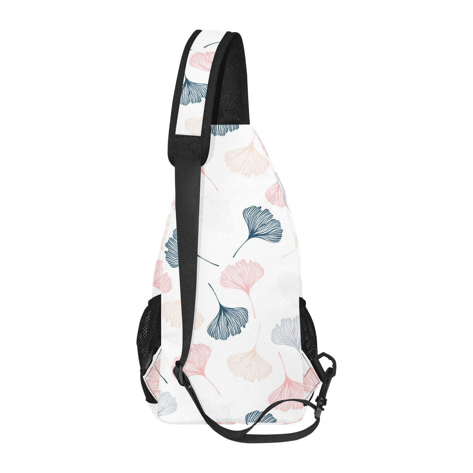Black Gray Cream coral ginkgo leaves pattern All Over Print Chest Bag