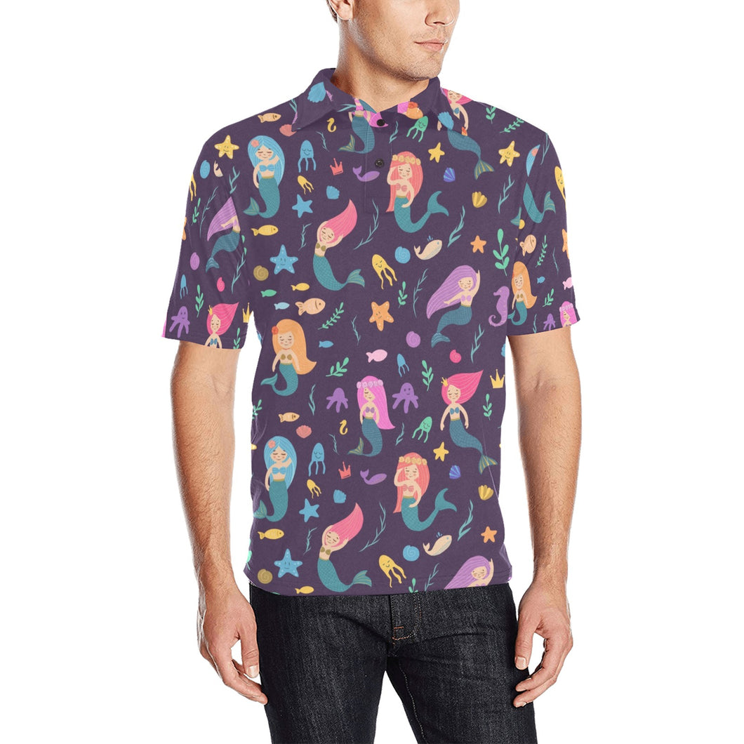 beautiful mermaid Fish jellyfish algae other marin Men's All Over Print Polo Shirt