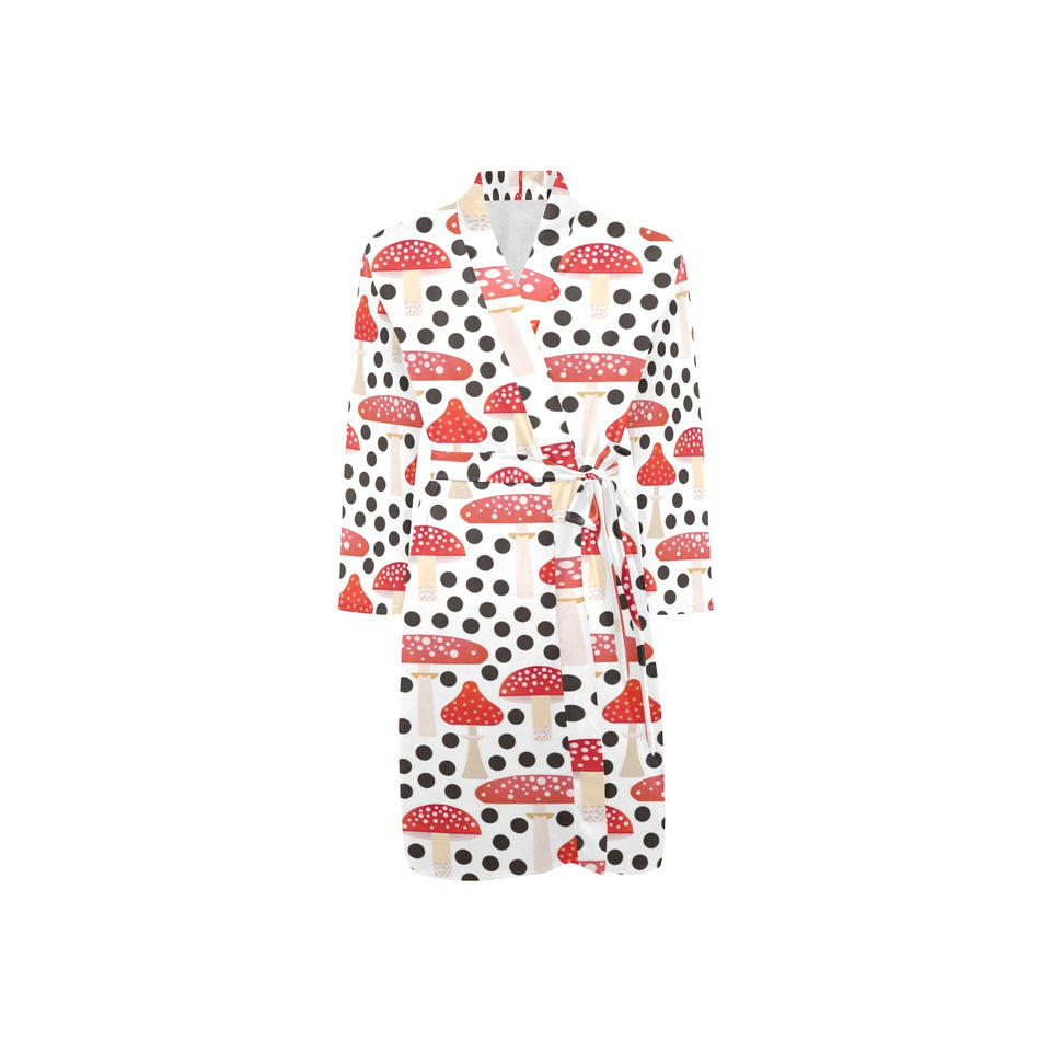 Red mushroom dot pattern Men's Long Sleeve Belted Night Robe