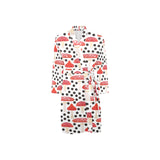 Red mushroom dot pattern Men's Long Sleeve Belted Night Robe