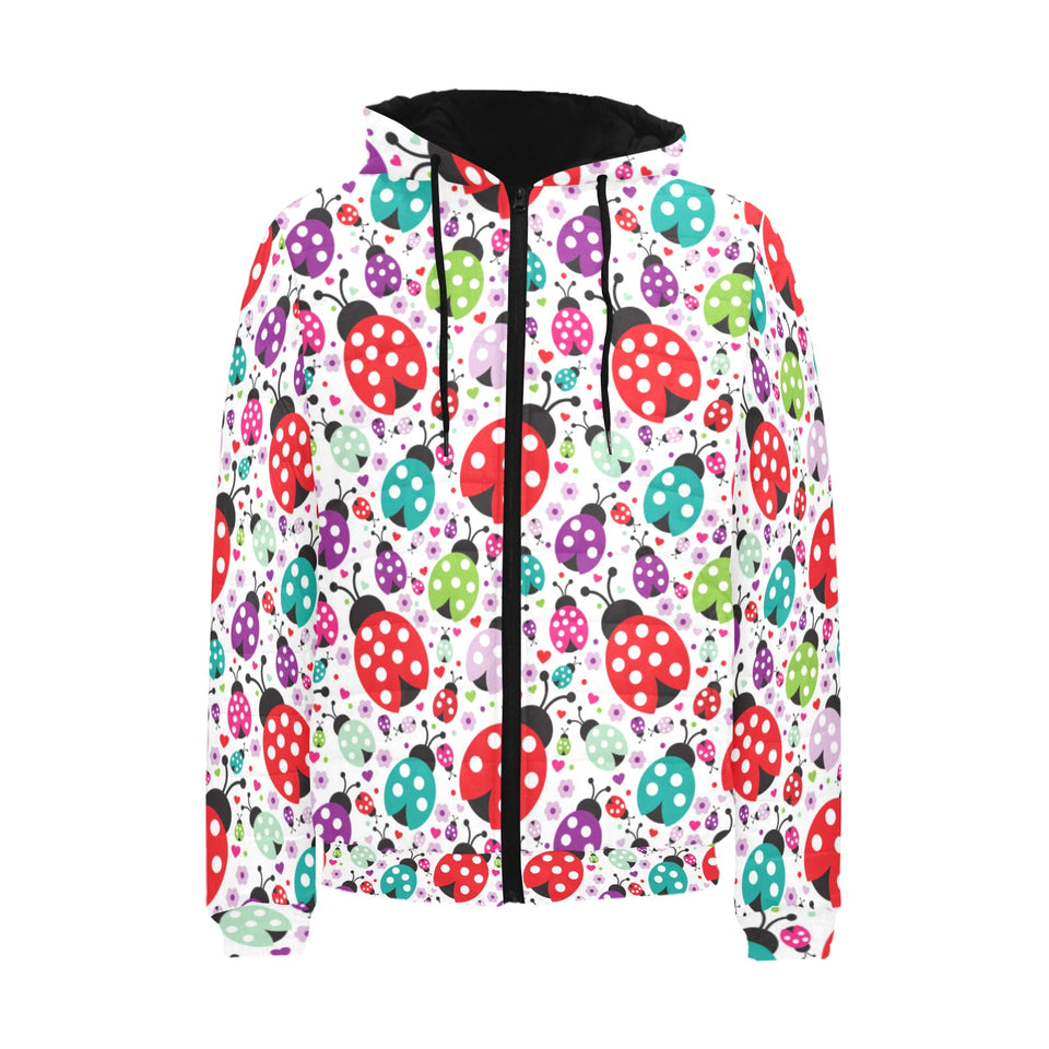 Ladybug Pattern Print Design 03 Men's Padded Hooded Jacket