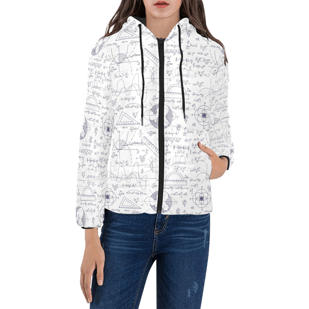Math Pattern Print Design 03 Women's Padded Hooded Jacket