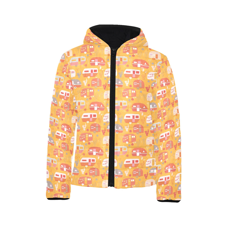 Camper Van Pattern Print Design 04 Kids' Boys' Girls' Padded Hooded Jacket
