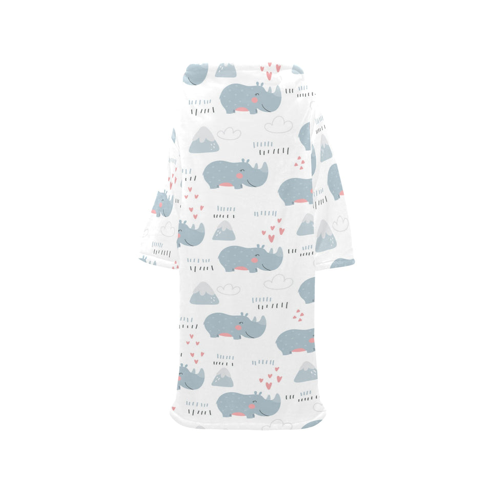 cute rhino heart pattern Blanket Robe with Sleeves